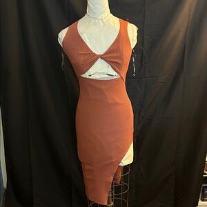 Elegant Rust Cut-Out Dress